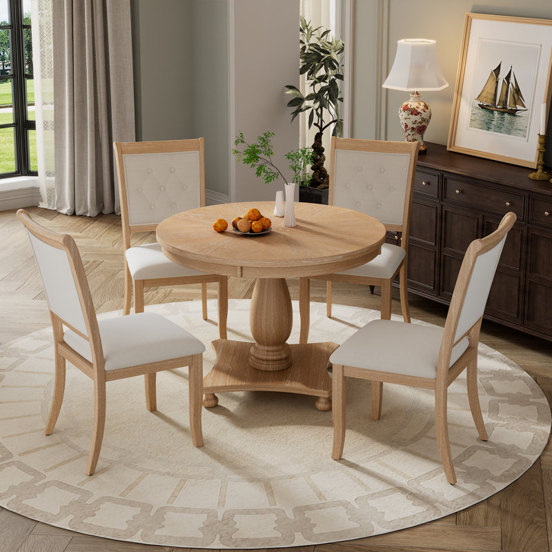 August Grove 5-Piece Retro Dining Set, Round Table With Pedestal Table ...